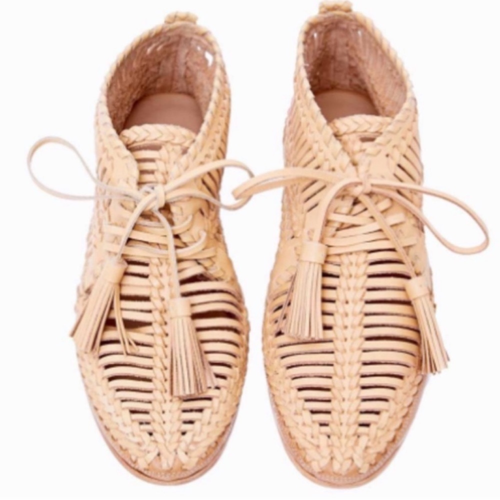 Ulla Johnson Natural Woven Leather Lace-Up Tassel Oxfords